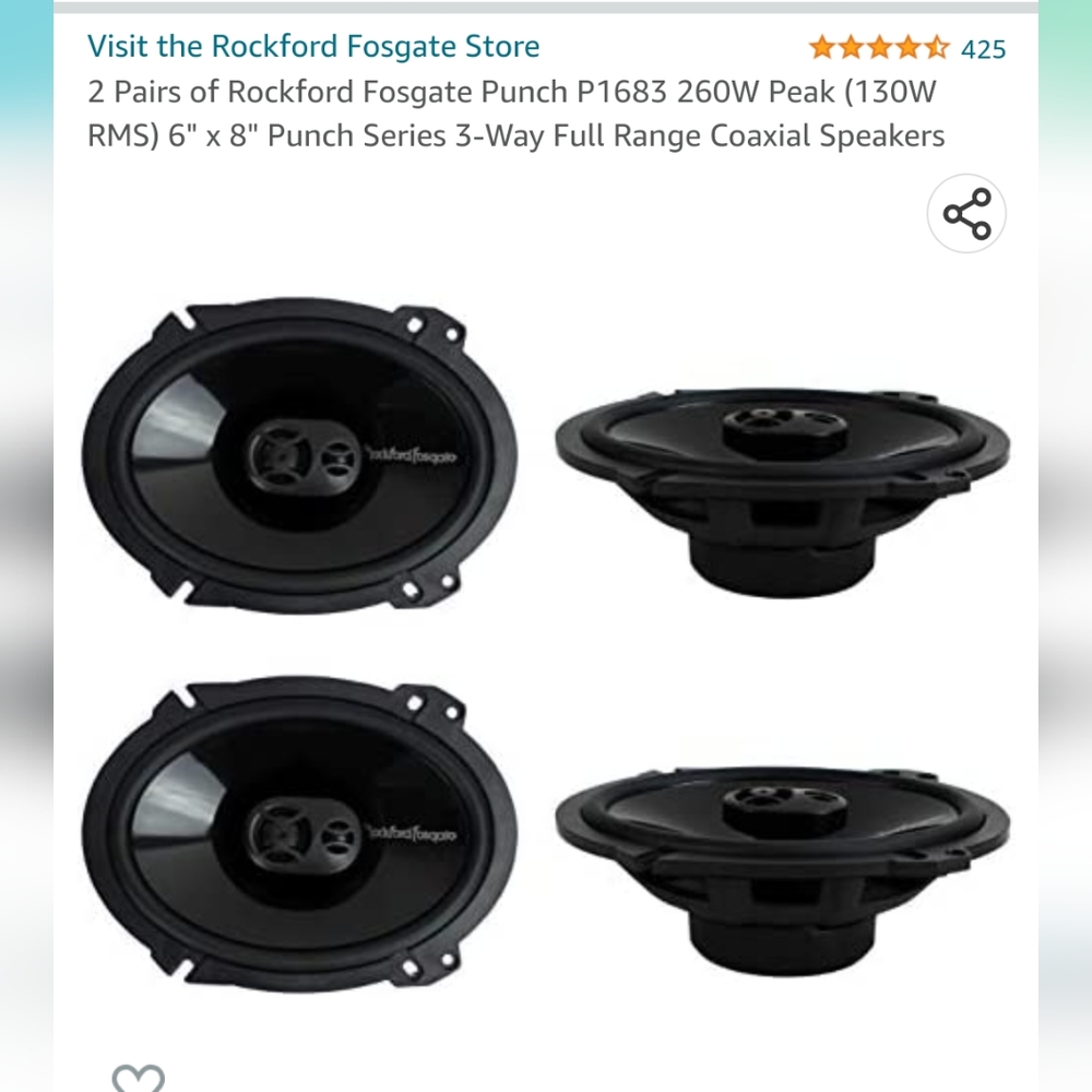 (4)Rockford Fosgate Punch P1683 260W Peak 6" x 8" Punch Series 3-Way Coaxial